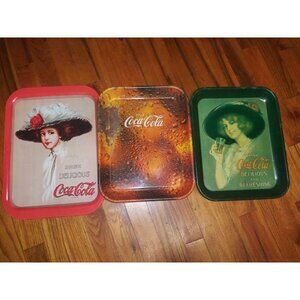 Vintage Lot Of 3 Coca Cola Serving Trays~1912 Hamilton King, 1909 Girl & bubbles